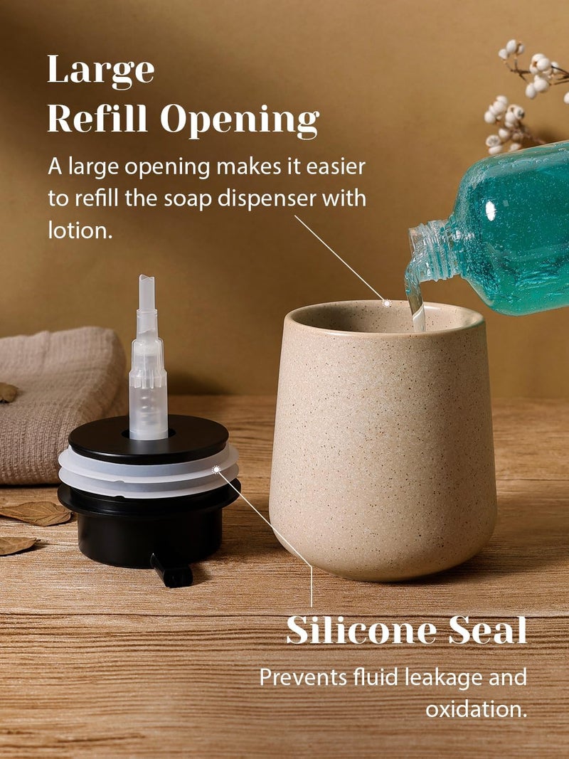INGOFIN Ceramic Lotion Dispenser - 12 oz Hand Soap Dispenser Bathroom, Modern Liquid Dispenser with Pump, Refillable Dish Soap Bottle for Kitchen, Beige - Image 3